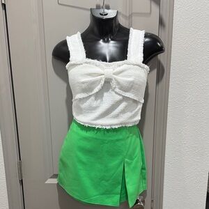 Anthropologie endless rose white bow crop tank shirt top XS